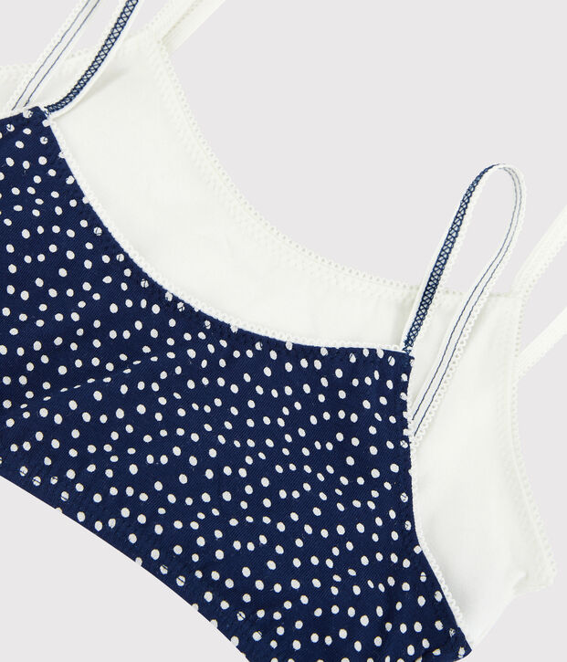 Lot de 2 brassi&egrave;res pois fille en coton et &eacute;lasthanne multicouleur